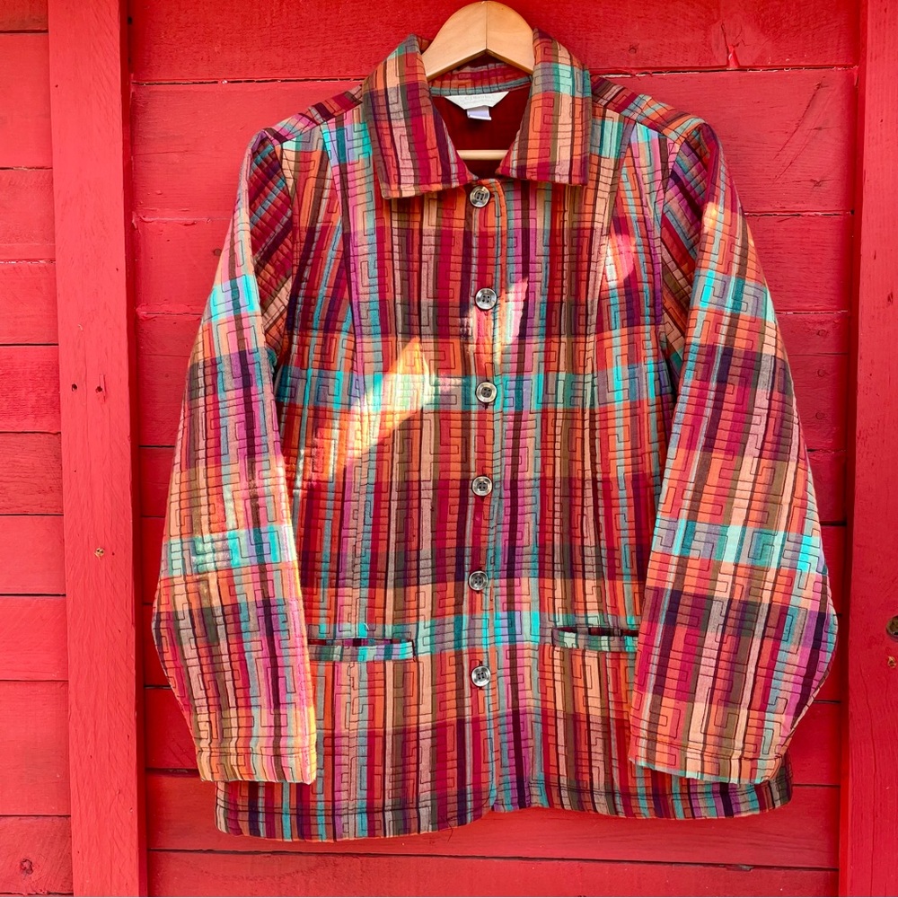 💜CJ Banks cotton quilted colorful button down jacket